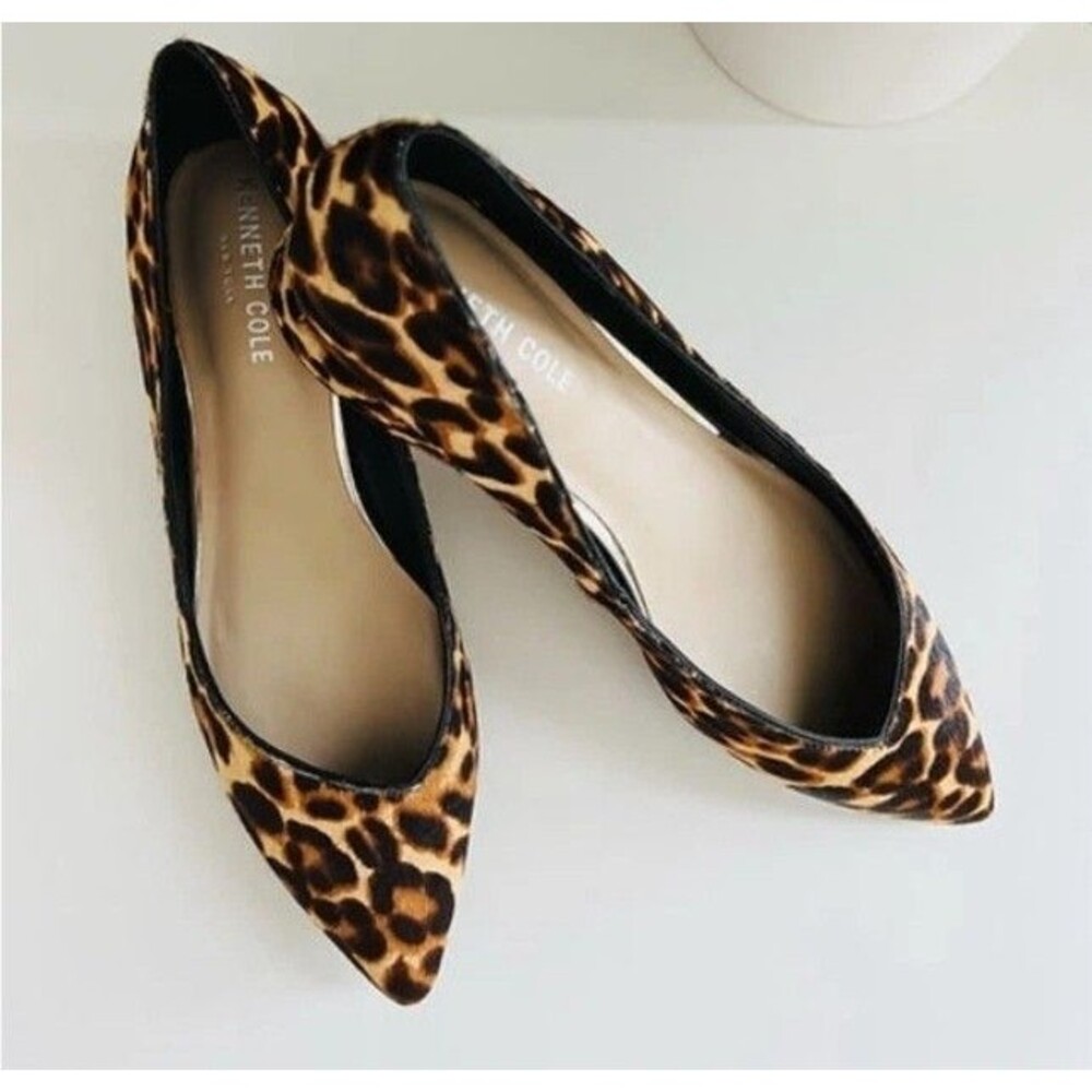 Kenneth Cole New York Leopard Calf Hair Point Block Heel Comfort Shoe 9.5